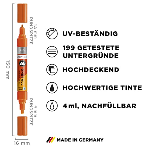 Molotow One4All Acrylic Twin Marker Basic Set 1 (1,5 und 4,0 mm Strichstärke, hochdeckend und permanent, schnell trocknend, nachfüllbar, für fast alle Untergründe) 10 Stück sortiert
