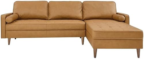 Miniatura 4 de Pemberly Row Sofá seccional de cuero de estilo moderno de 98 pulgadas en acabado marrón