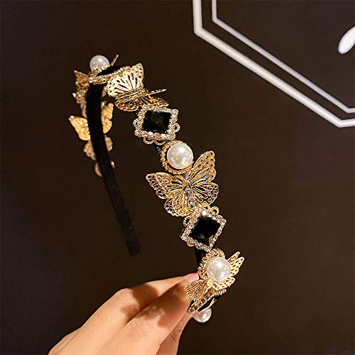 Diadema de cristal negro barroco sin presión diadema cómoda para cabello grueso