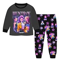 LILIHOT Schlafanzug Mädchen Kinder Pyjama Set Weich Schlafanzüge Bequem Baumwolle Nachtwäsche Anime Bedrucktes 2-Teiler Zweiteiliger Hausanzug(#C Black,11-12 Jahre)