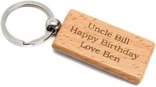Personalised Rectangular Wooden Key Ring, Laser Engraved With Any Message - Enter Your Own Custom Text