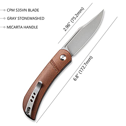 Civivi Appalachian Drifter Slip Joint Folding Knife, Non-Locking Pocket Knife With 2.96 Inch S35Vn Clip Point Blade And Micarta Handle,Good For Camping Hunting Edc C2015A #TOP1