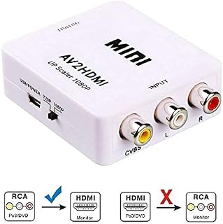 KUYIA 3 RCA to HDMI Converter, Composite CVBS 720P 1080P AV to HDMI Adapter with USB Charge Cable, Audio Video Upscaler PAL/ NTSC Compatible with PC, Xbox, PS4, PS3, HD TV, STB, VCR, VHS, Blu-ray DVD