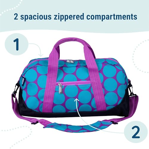 Image of Wildkin Kids Overnighter Duffel Bag - Carry-On Travel Bag for School & Sleepovers, Lightweight, Durable, Boys & Girls Ages 4-15 - Big Dot Aqua