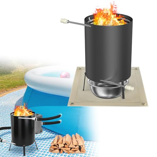 UISEBRT Calefacción de piscina con fuego, calentador de piscina de madera, barril de fuego con espiral de calefacción de 32/38 mm de diámetro, conexión de 32/38 mm, calentador de piscina de acero