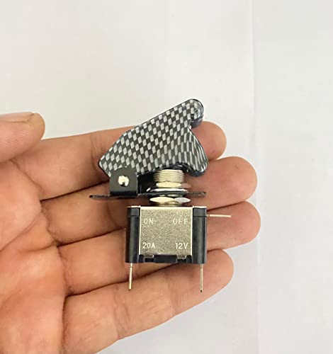 Image of Carbon ROCKER PILOT Toggle Switch WiTH Aircraft Safety Cover Rocker Toggle Switch 12V 20A ON /Off Togglle Swiitch LED Light Illuminated 3Pin for All Vehicles