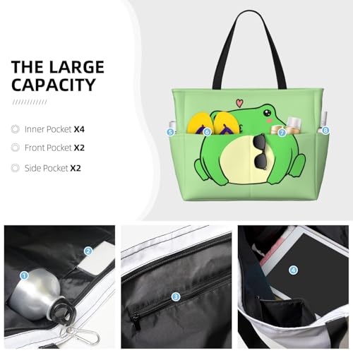 Frog Large Beach Bag for Women Travel Tote Bags with Zipper and Pocket for Pool Gym Camping3