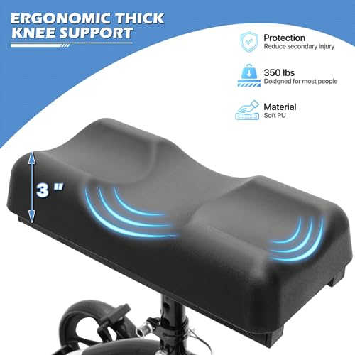 monicare Knee Walker for Adults 10\" Front Wheels Steerable Medical Scooter Crutch Alternative with Dual Braking System and Removable Storage Pouch for Leg and Foot Injuries, Easy Assembly, 350lbs Load - Thumbnail 7