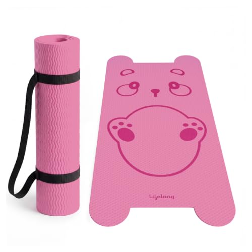 Image of Lifelong Kids Yoga Mat with Carrying Strap | Non-Toxic Yoga Mat for Children Workout & Exercise | Slip-Resistant Floor Mat for Kids Fitness, Play & Meditation | Exercise Mat for Home (Pink)