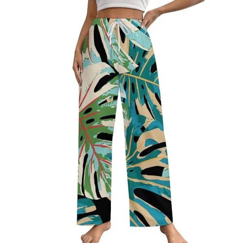 Pantalon de pyjama femme fluide à motif feuilles de palmier taille S