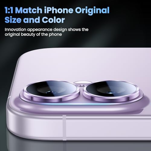 Image of Uyiton Compatible with iPhone 17 Camera Lens Protector - [Not Easy to Break][Strong Adsorption][Case-Friendly] Metal Tempered Glass Rear Camera Screen Cover - Lavender