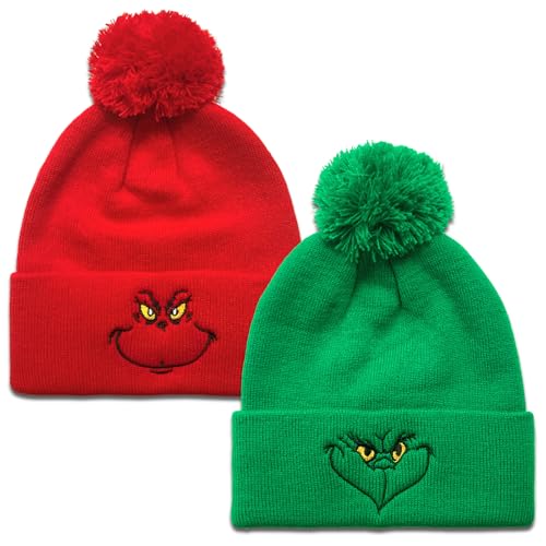 Ohjijinn 2 peças de gorro de malha de Natal, chapéu verde de Natal, chapéu quente despojado, gorro m