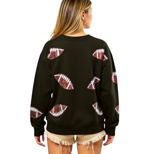 Football Sweatshirt Women Crewneck Oversized Game Day Sequin Casual Sweatshirts Lightweight Pullover Long Sleeve Shirt3