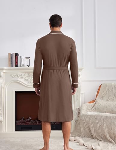 Image of Ekouaer Mens Robes Lightweight Waffle Knit Kimono Bathrobe Long Sleeve Sleepwear Soft Knee Length Robe with Pockets S-3XL