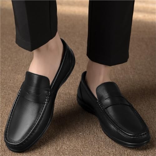 Men's Loafers Round Toe Leather Fashion Slip-on Lightweight Flat Heel Walking2