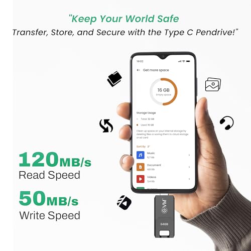 Image of EVM EnC 64GB Type-C USB 3.2 Gen 1 Flash Drive | Impressive 120MB /s Read| Sleek Compact Modern Design | Integrated Convenient Key Loop | Versatile Portable Storage | 10 Years Warranty (ENC /64GB)