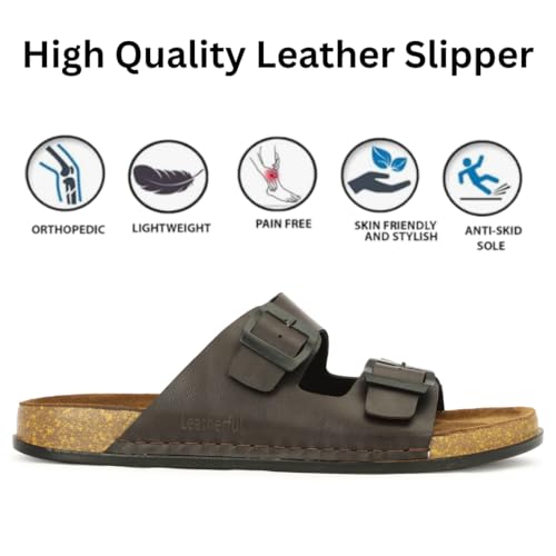 Image of Leatherful Men's premium leather slipper | Genuine Leather upper | Suede Leather Insole | PU sole | Stylish flip flop for men |