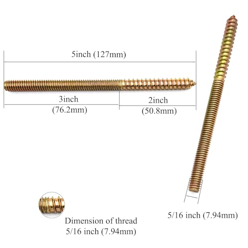 Image of 8 Pack 5 /16-18x 5 Inch Hanger Bolts 5 /16-18 inch Double Headed Bolts 5 /16 Wood Dowel Screw Self-Tapping Screw Hanger Bolts for Furniture Screws Double Screw Threaded Rods Bolt 127mm Length