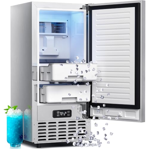 Kismile Nugget Ice Maker Under Counter, Pebble Ice Machine, 80Lbs per Day, 24H Timer, Self Cleaning, Double Ice Baskets, Home & Office(Silver)