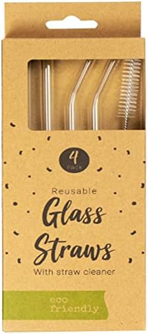 4 x Glass Reusable Drinking Straws Eco Friendly + Cleaning Brush Party Summer Use Birthday Smoothie Milk Shake Clear Water Juice Straw UK Free P&P