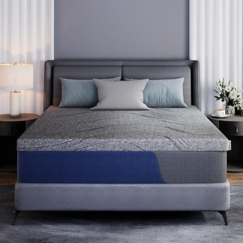 Fancylion King Memory Foam Mattress Topper Firm, 4 Inch Extra Firm Mattress Topper for Back Pain Relief, Copper Infused Cooling Bed Topper with Washable Cover & Non-Slip Base, CertiPUR-US Certified