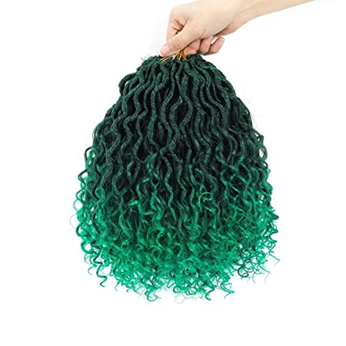 New Goddess Locs Crochet Hair 10 Inch 8 Packs Ombre Green River Locs Short Curly Faux Locs Crochet Hair For Women Pre Looped Crochet Braids With Curly Hair Boho Hippie Locs Synthetic Hair Extensions (#1B/Green 10Inch) #TOP6