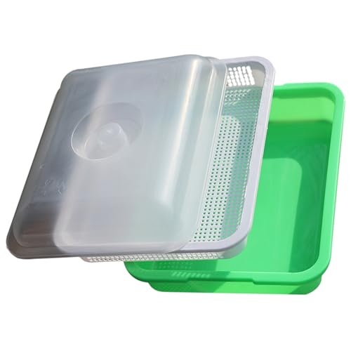 Tsawntd Microgreens - Bandejas de cultivo de brotes de 10 x 12 pulgadas, bandeja de germinación de 4.7 pulgadas con tapa, bandeja de inicio de semillas reutilizable para granos de pasto de trigo