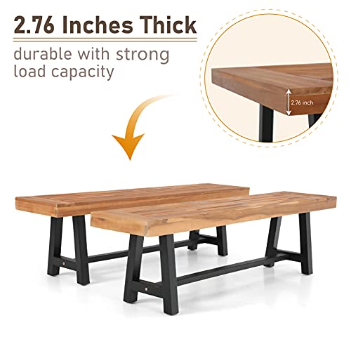 Mfstudio Outdoor Patio Bench Set Of 2 Acacia Wood 63" Long Rectangular Dining Picni Benches For Backyard, Garden, Lawn, Porch #TOP4