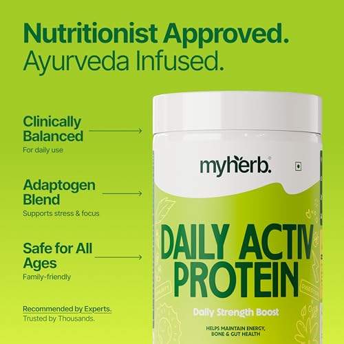 Image of MYHERB Daily Active | 36gm Protein (Whey+Pea Protein)|Stamina Supporting Hebrs Tulsi,Amla & 8 Herbs|Supports Everyday Nutrition,Bone Health & Immunity For Women (Chocolate, 900 g (Pack of 1))