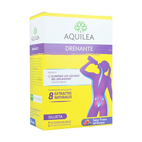 AQUILEA Drenante 15 Sticks Solubles Sabor Frutas del Bosque - Para Eliminar Líquidos - Con 8 Extractos Naturales - Complemento Alimenticio