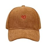 YuMENo Heart Embroidered Corduroy Baseball Cap for Women Adjustable Low Profile Cute Dad Hat Camel