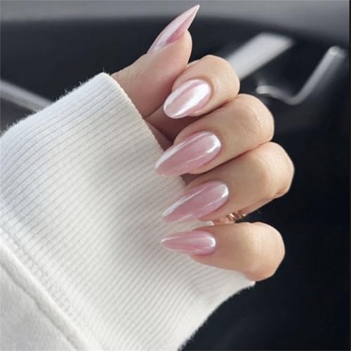 YOSOMMK Pink Chrome Press on Nails Almon…