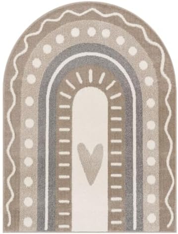 TT Home Nursery Area Rug Kids Rug For Bedroom Girls Boys Modern Rainbow Cloud Rug Animal Motif Colourful, colour:Grey Beige Cream, Size:120x160 cm rainbow shape