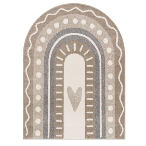 TT Home Nursery Area Rug Kids Rug For Bedroom Girls Boys Modern Rainbow Cloud Rug Animal Motif Colourful, colour:Grey Beige Cream, Size:120x160 cm rainbow shape