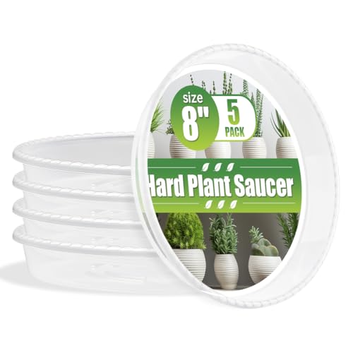 RooTrimmer 5 Pack Plant Saucer for Indoor Plants 8 Inch Clear Plant Trays for Pots Durable Plastic Flower Plant Pot Saucer Heavy Duty Sturdy Plant Saucer Drip Trays for Pots