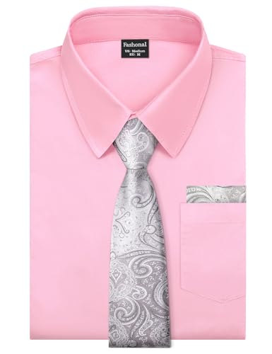Men's Dress Shirt with Matching Tie and Handkerchief Set, S-4XL