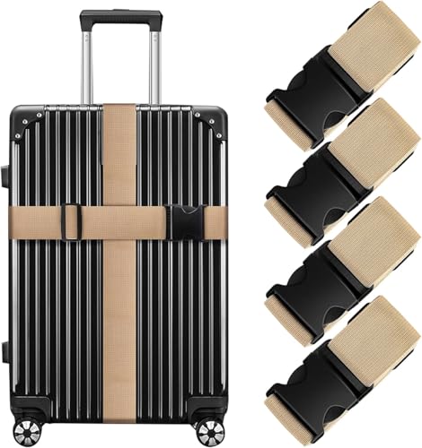 Image of Luggage Straps: Secure Your Belongings, Made Seat Belt Material Size 2 inch X6.5FT Color + 1 ADD A Baggage Belt(1 inchX20 inch Black) (Gold, 4 Pack)