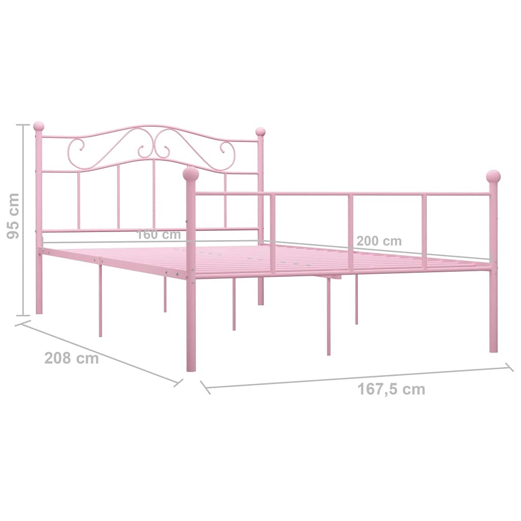 Pink Metal Bed Frame 160x200 cm with Steel Slatted Base | Features a durable steel platform structure ideal for bedrooms and guest rooms, requiring no box spring.