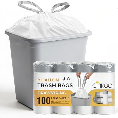 8 Gallon Trash Bags with Drawstring 30 Liter Medium Garbage Can Liners Leak-Proof Bathroom Trash Bags for Waste Baskets Office & Bedroom Trash Cans 100 Count