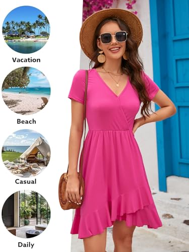 Image of ULTRANICE Womens Summer Dresses Floral V Neck Ruffled Hem Spaghetti Spring Casual Beach Outfits Flowy Wrap Sun Dress