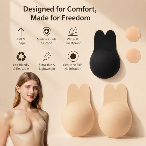 Oriental eLife 2 Pieces Sticky Bra,Backless Sticky Bra Push up,Invisible Lift-up Adhesive Bra Pads are Suitable for Various Occasions Such as outings,Parties,and Formal Dinners - image 2