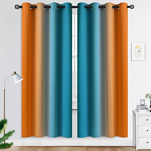 COSVIYA Grommet Ombre Blackout Orange and Blue Curtains,W52 x L72 inch