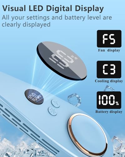 Portable Neck Fan Cooling Rechargeable,Air Conditioner Fan Personal Cooling Device,5 Speeds Powerful Cold Winds,Long Lasting Battery Powered Cool Chill Neck Slim Fan for Outdoor Tr image 7