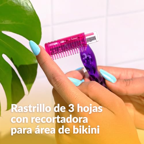BIC Aparelho De Depilação Soleil Shave & Trim 3 Lâminas Rosa E Roxo 930184 2 Unidades + Aparador De