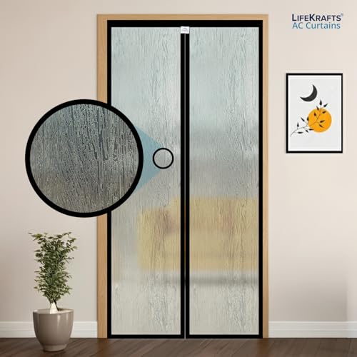 Image of LifeKrafts AC Curtain Magnetic|Thermal Screen|Insulated|Translucent Wood Grain Pattern|Insect & Pest Control|Privacy Screen, Dust, Pollen & Pollution Control Screen(Size 210 x 90 cm) Non-Customizable