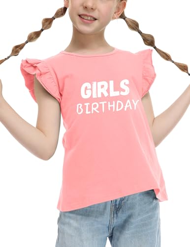 Image of Flypigs Girls T Shirts Ruffle Shrit Plain Blank Tank Tops Short Sleeve Cotton Tshirts Basic Blouse 3T-10Years