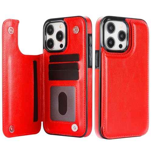Étui iPhone 17 rouge à rabat en cuir avec porte-cartes et coque silicone