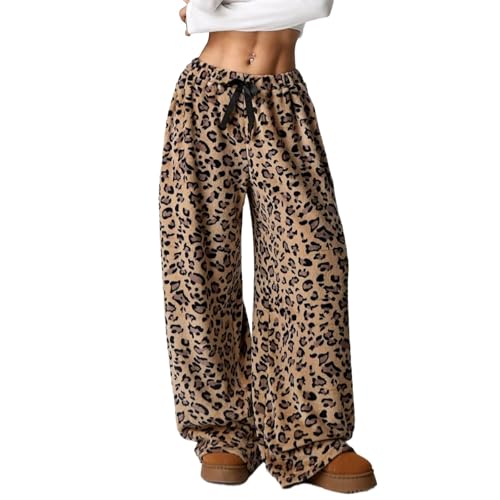 Womens Leopard Pants Y2k Fuzzy Pajama Pants, Y2k Cheetah Pants