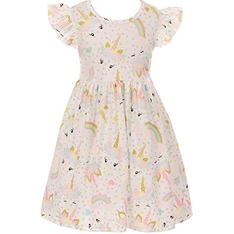 Cap Sleeve Unicorn Print Slip-on Dress for Big Girl Off White 7 2XL 201249 Cover
