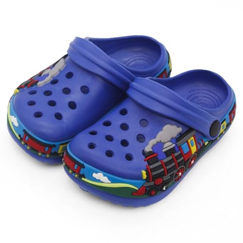 Image of Boys Girls Toddler Clogs Little Kids Slip on Slides Sandals Slippers Cute Cartoon Train Pattern Garden Clogs Summer Indoor Outdoor Beach Pool Water Shoes
